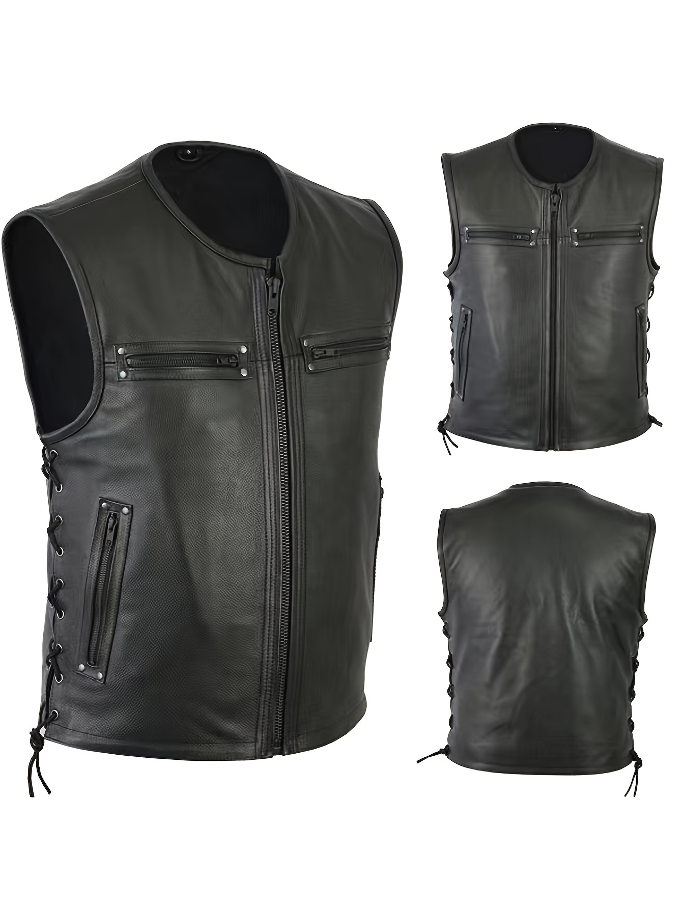 Men Solid Color Vest Motorcycl - Leather Work Vest For Men ulasan dan harga