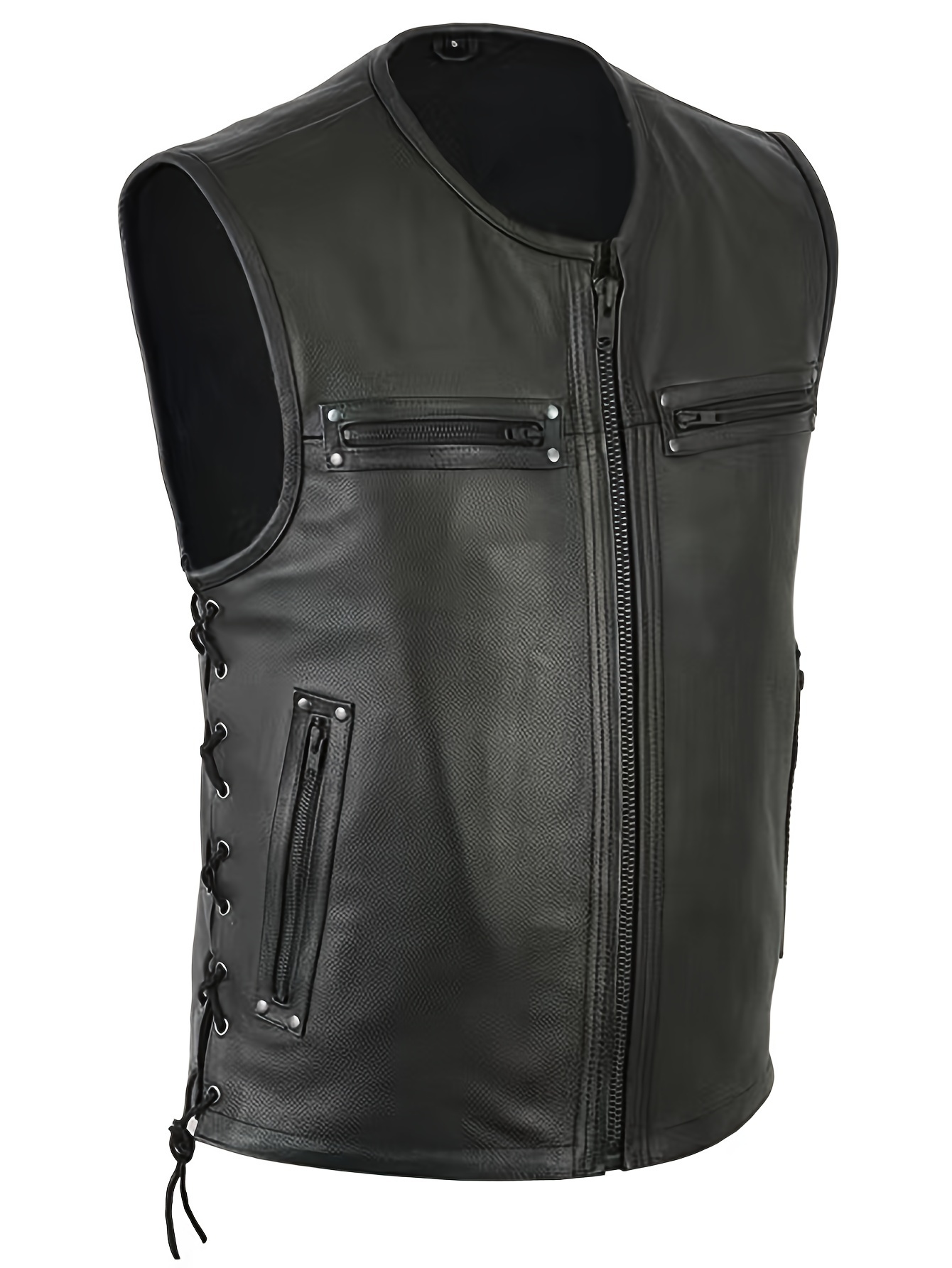 Men Solid Color Vest Motorcycl - Leather Work Vest For Men ulasan dan harga