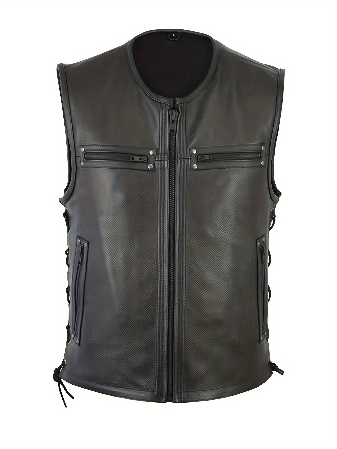Men Solid Color Vest Motorcycl - Leather Work Vest For Men ulasan dan harga