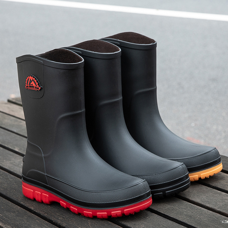 New Fashion Men Rain Boots Pla - Leather Work Youtube ulasan dan harga