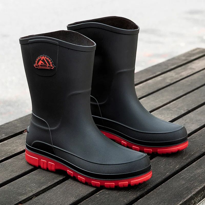 New Fashion Men Rain Boots Pla - Leather Work Youtube ulasan dan harga