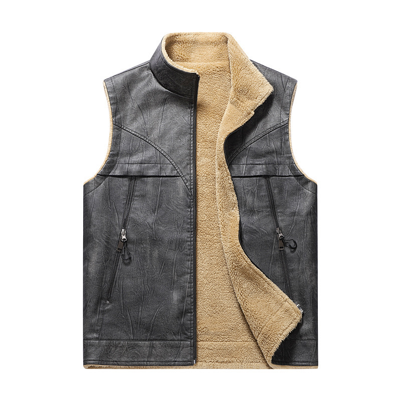 Autumn and Winter New Plush PU - Leather Work Vest For Men ulasan dan harga