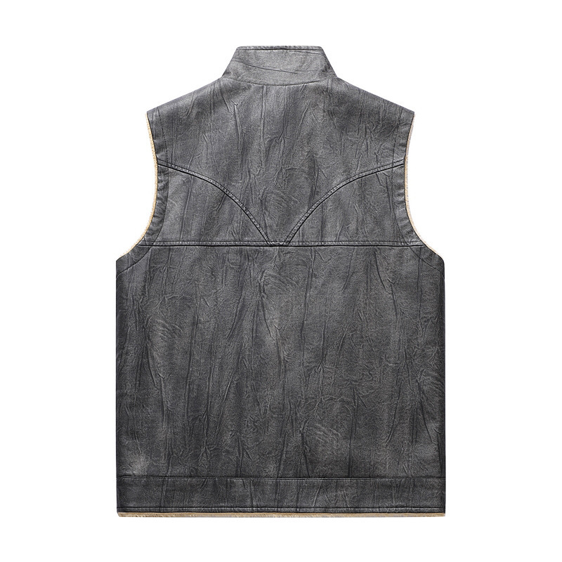 Autumn and Winter New Plush PU - Leather Work Vest For Men ulasan dan harga