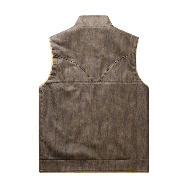 Autumn and Winter New Plush PU - Leather Work Vest For Men ulasan dan harga