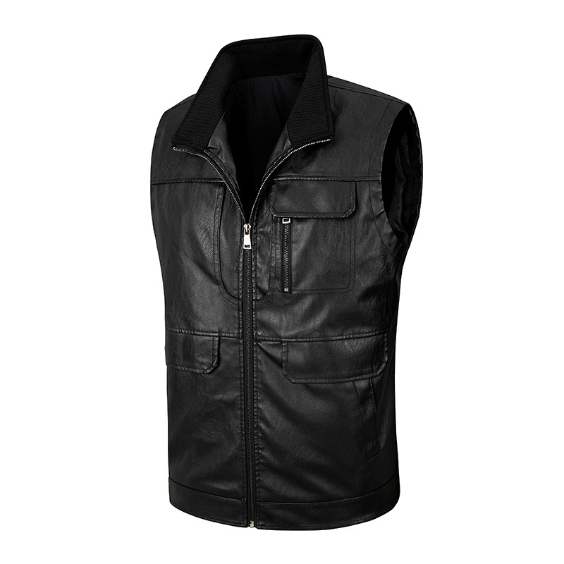Men's leather vest, thin stand - Leather Work Vest For Men ulasan dan harga