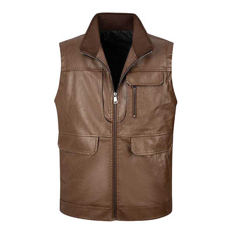 Men's leather vest, thin stand - Leather Work Vest For Men ulasan dan harga