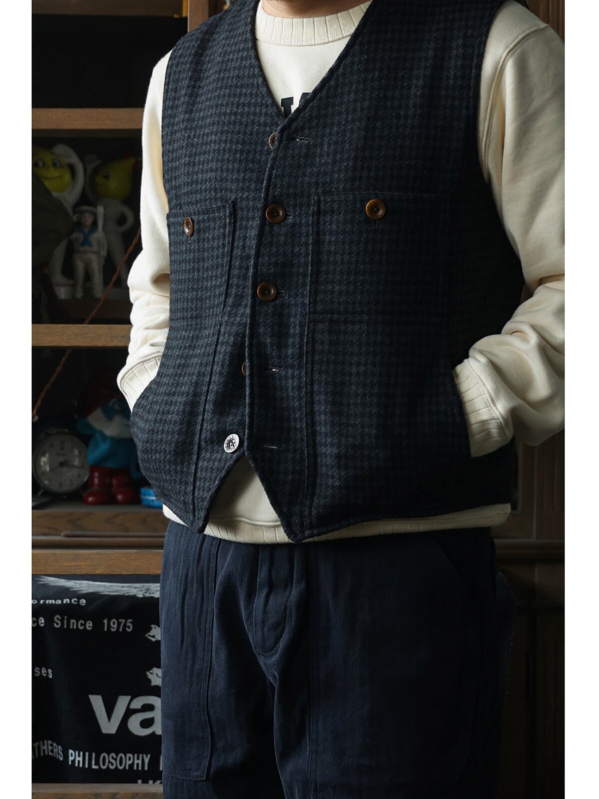 Secondorder FW24 Vintage Wool  - Leather Work Vest For Men ulasan dan harga