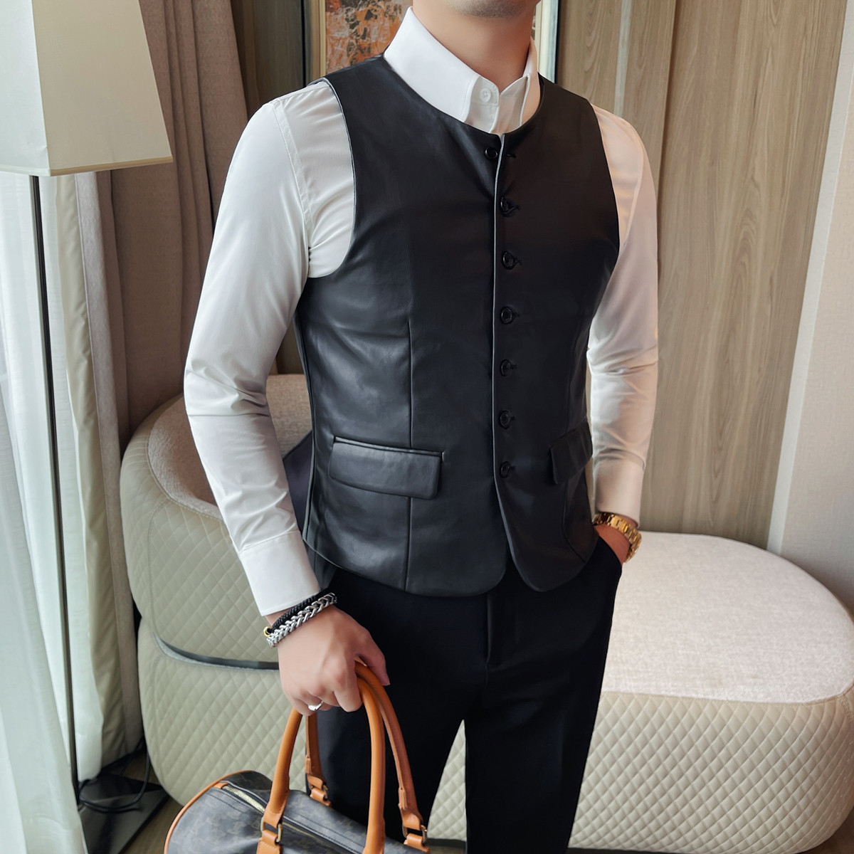 2025 Autumn Men's Casual Leath - Leather Work Vest For Men ulasan dan harga