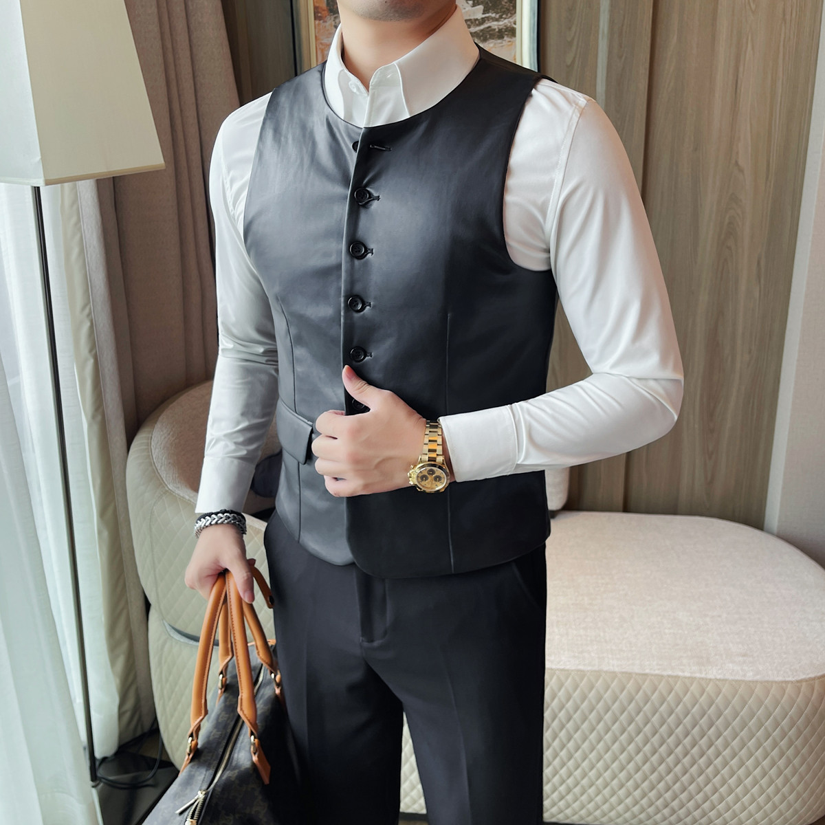 2025 Autumn Men's Casual Leath - Leather Work Vest For Men ulasan dan harga