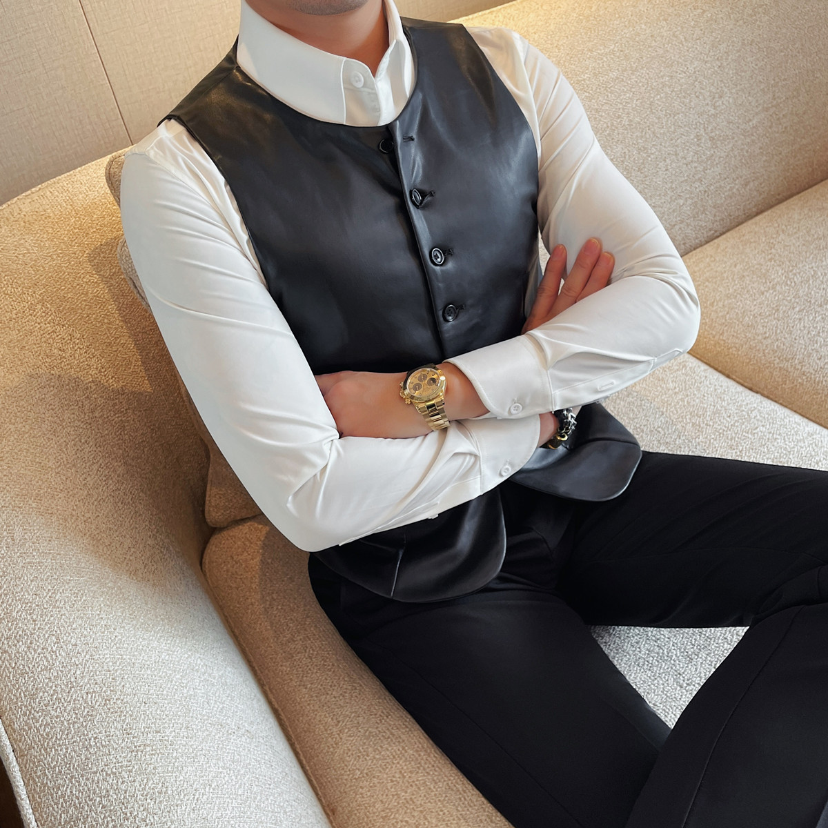 2025 Autumn Men's Casual Leath - Leather Work Vest For Men ulasan dan harga