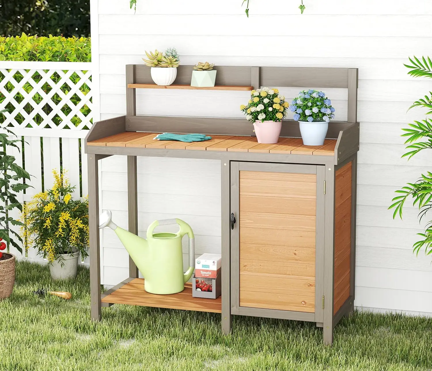 Wooden Potting Bench Table wit - Leatherwork Bench ulasan dan harga