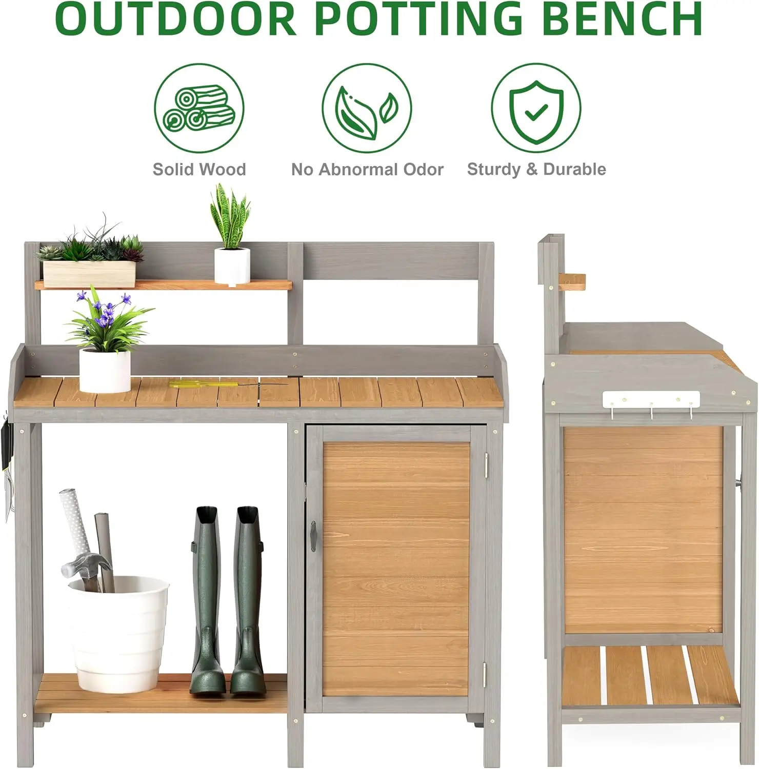 Wooden Potting Bench Table wit - Leatherwork Bench ulasan dan harga